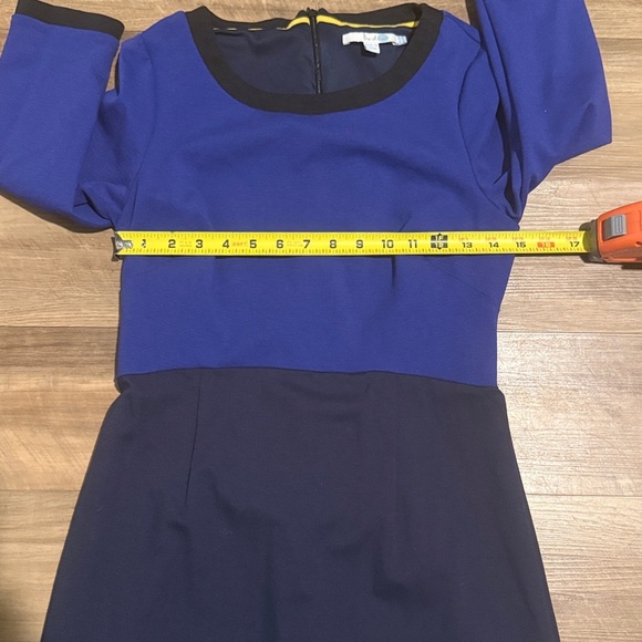 Boden Louise Ponte Long Sleeve MIDI Shift Dress in Blue Color Block Size 6P - Picture 5 of 7
